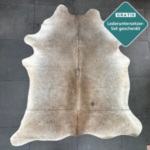kleines Kuhfell hellbraun beige grau Teppich