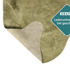 Echtes Rinderfell olivgrün Rückseite und Verarbeitung