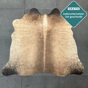 Kleines Kuhfell Teppich dunkel cognac Detailansicht