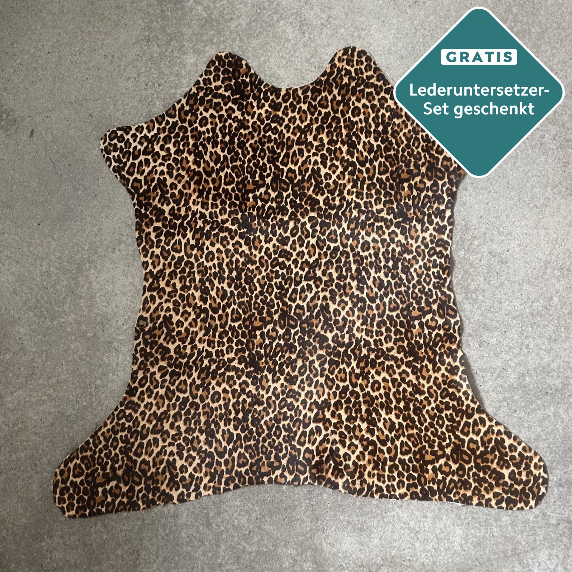 Mini-Kuhfell Leopardenmuster 70x70 cm.