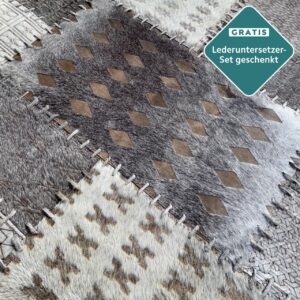 Patchwork Rinderfell Teppich taupe hochwertig verarbeitet