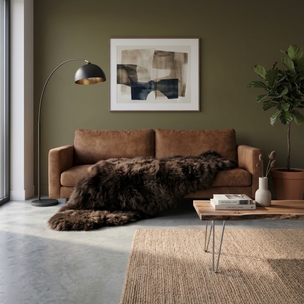 XXL Patchwork Schaffellteppich Dunkelbraun – 160 × 80 cm