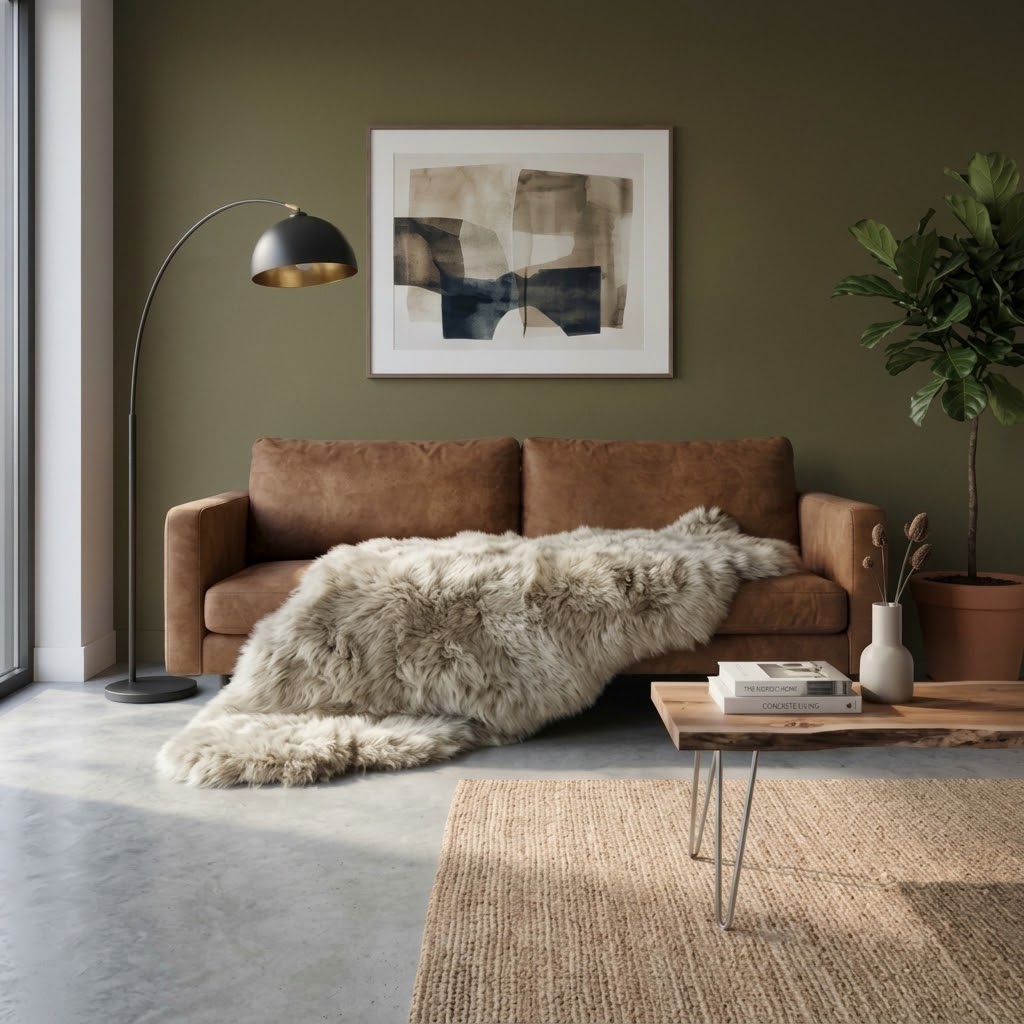 XXL Patchwork Schaffellteppich Taupe – 160 × 80 cm