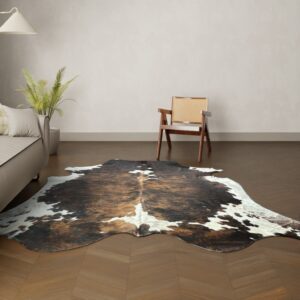 Kuhfell-Teppich dunkelbraun weiß 260x220 cm. KOLOSSAL