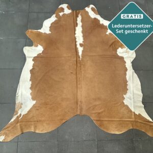 Kuhfell Teppich cognac weiss Detailansicht natürliche Zeichnung