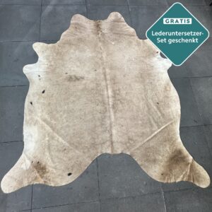 Kuhfell-Teppich taupe mit Flecken 230×210 cm