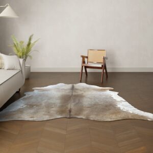 Kuhfell-Teppich taupe weiß 240x230 cm. XL-EXTRA