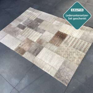 Designer Patchwork Rinderfell taupe Detailansicht