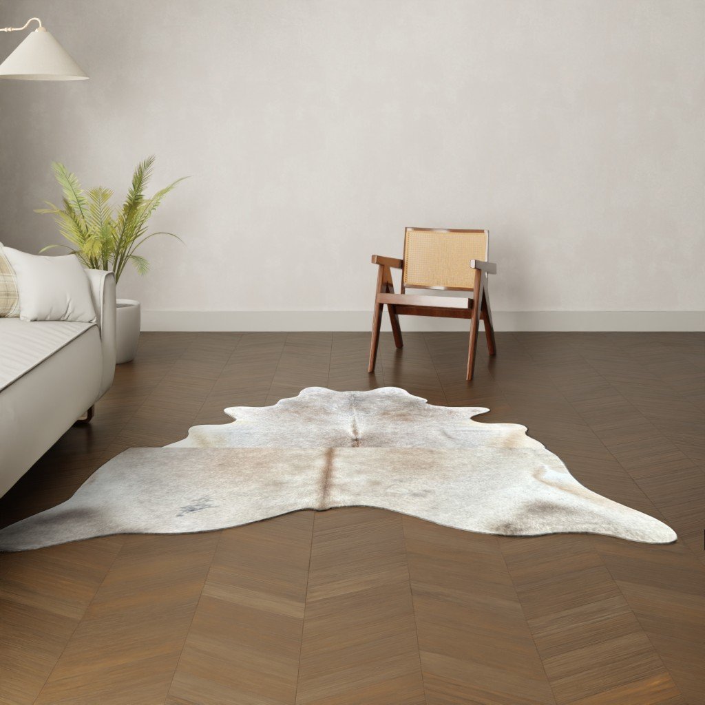 Kuhfell-Teppich taupe 210x190 cm.