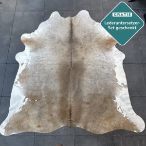 Kuhfell-Teppich taupe weiß 240x230 cm. XL-EXTRA