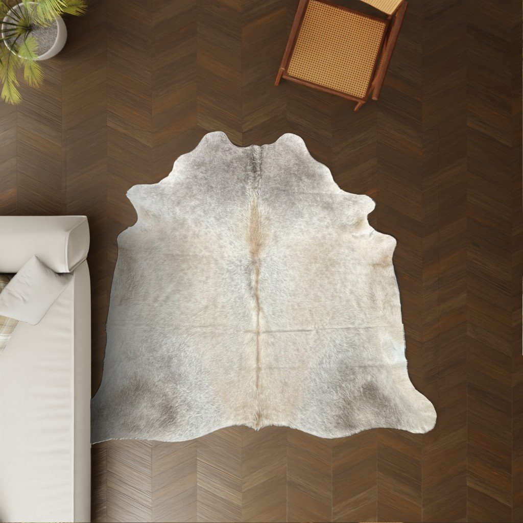 Kuhfell-Teppich taupe 230x200 cm.