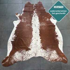 Kuhfell-Teppich braun-weiß 250x190 cm. RIESIG