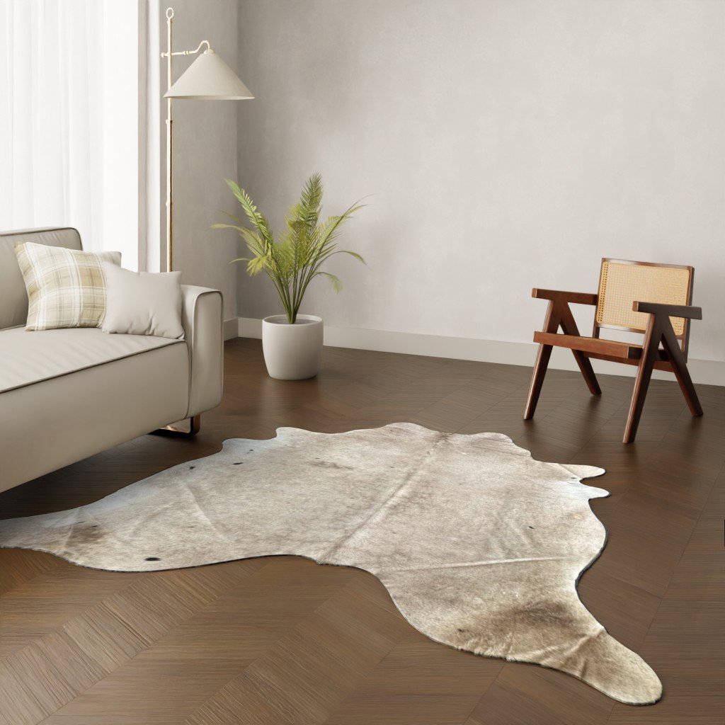 Kuhfell-Teppich taupe mit Flecken 230×210 cm