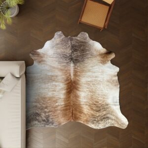 Kuhfell-Teppich hellbraun beige weiß 250x210 cm. RIESIG