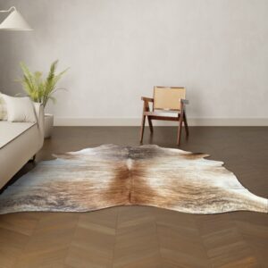 Kuhfell-Teppich hellbraun beige weiß 250x210 cm. RIESIG