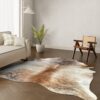 Kuhfell-Teppich hellbraun beige weiß 250x210 cm. RIESIG