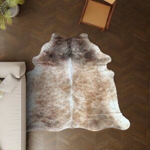 Kuhfell-Teppich hellbraun beige weiß 250x210 cm. RIESIG