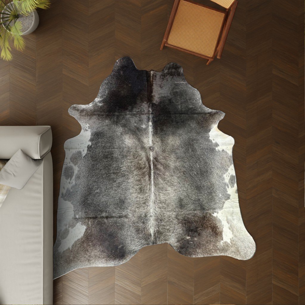 Kuhfell-Teppich dunkelbraun grau schwarz 240x200 cm. XL-EXTRA