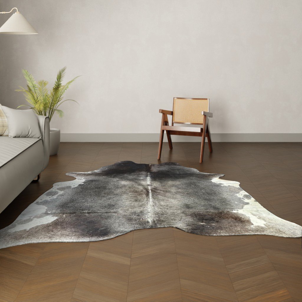 Kuhfell-Teppich dunkelbraun grau schwarz 240x200 cm. XL-EXTRA