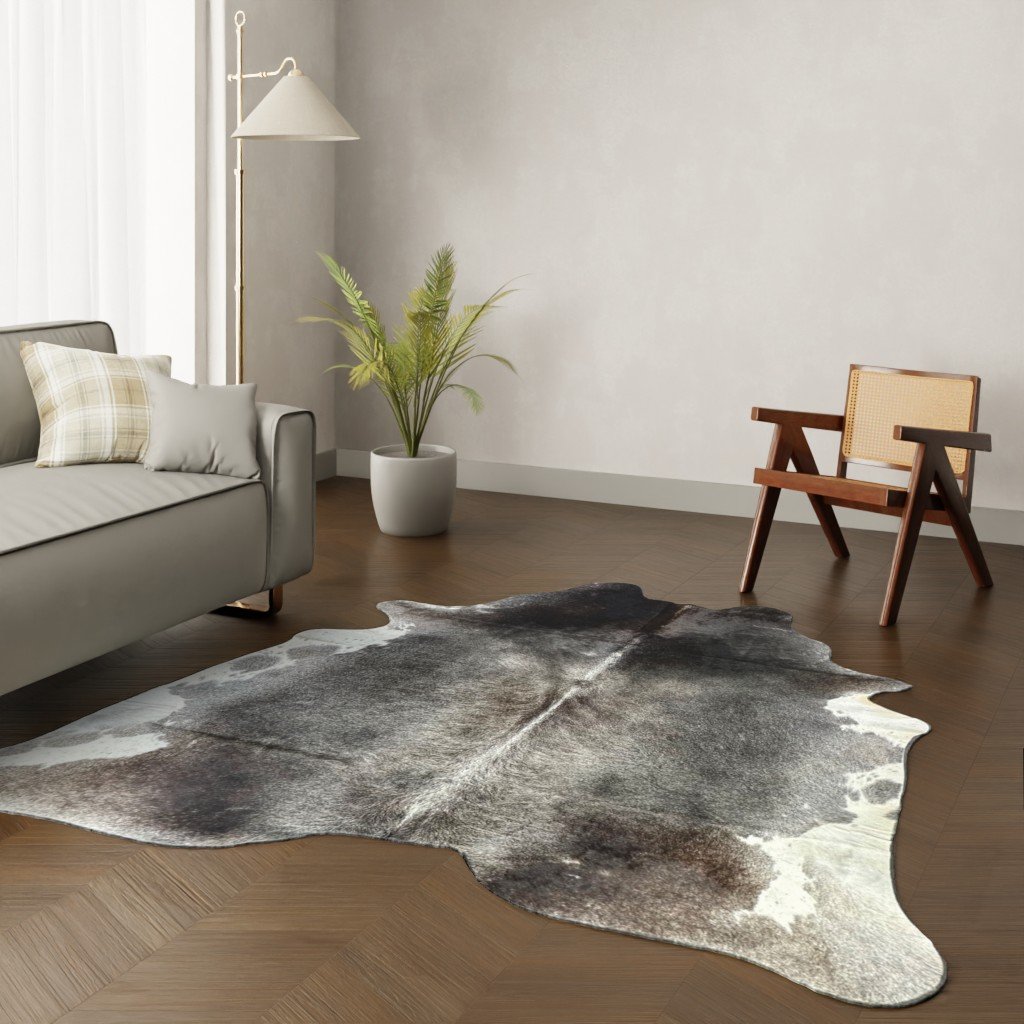 Kuhfell-Teppich dunkelbraun grau schwarz 240x200 cm. XL-EXTRA
