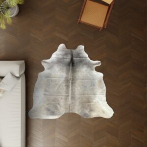 Kuhfell-Teppich Champagne grau taupe 190x190 cm. KLEIN