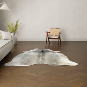 Kuhfell-Teppich Champagne grau taupe 190x190 cm. KLEIN