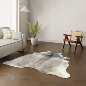 Kuhfell-Teppich Champagne grau taupe 190x190 cm. KLEIN