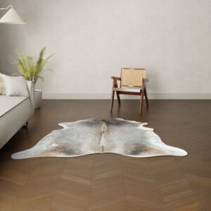 Kuhfell-Teppich taupe grau 190x190 cm. KLEIN