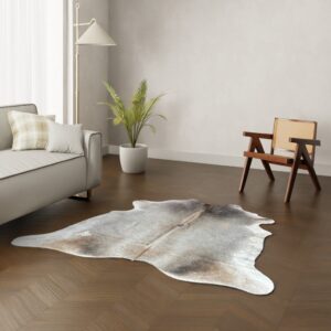 Kuhfell-Teppich taupe grau 190x190 cm. KLEIN