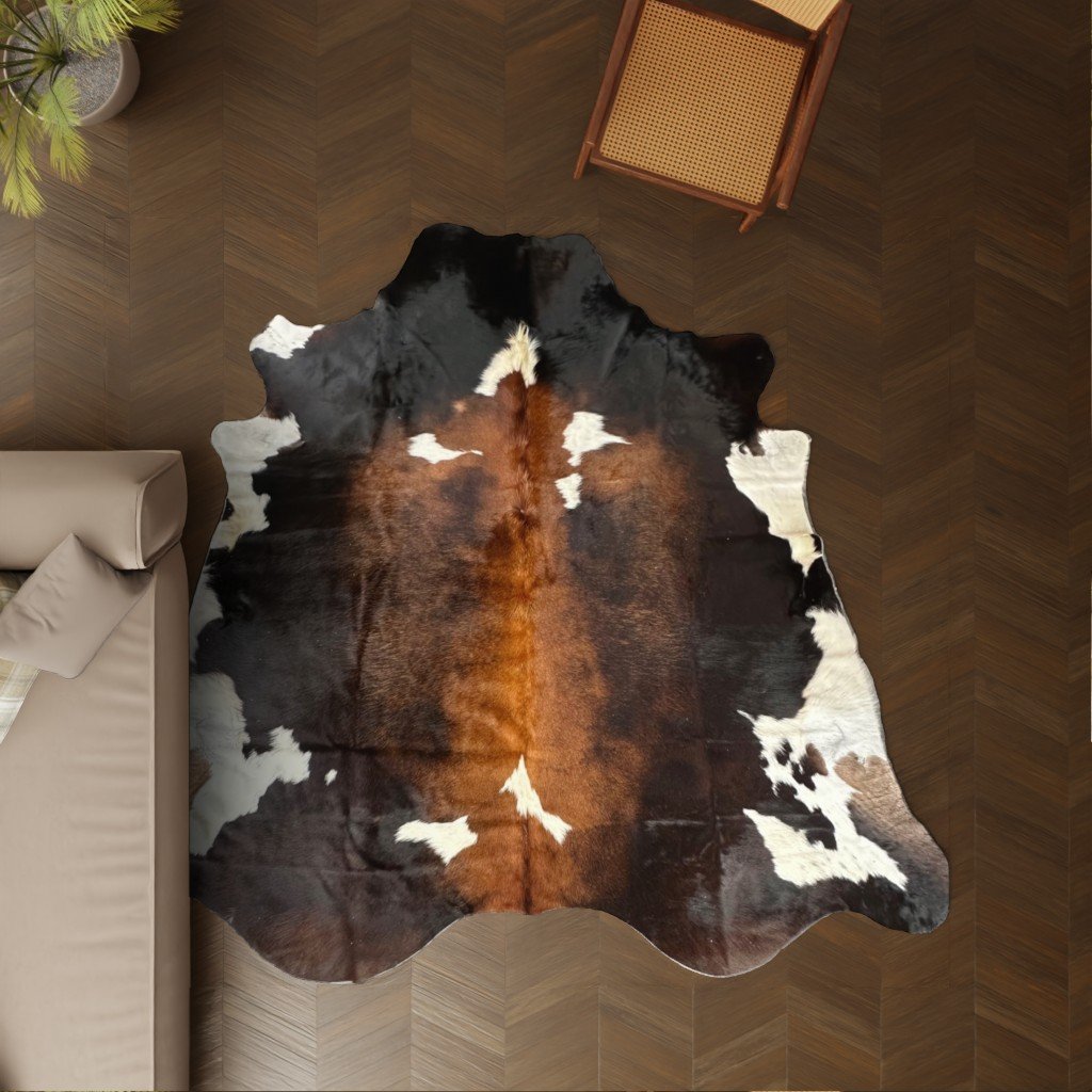 Kuhfell-Teppich Tricolor 250x210 cm. RIESIG
