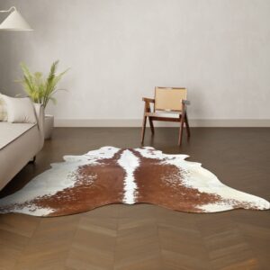 Kuhfell-Teppich braun-weiß 230x200 cm.