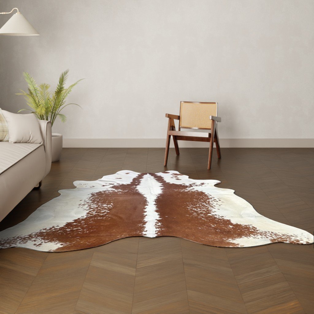 Kuhfell-Teppich braun-weiß 230x200 cm.