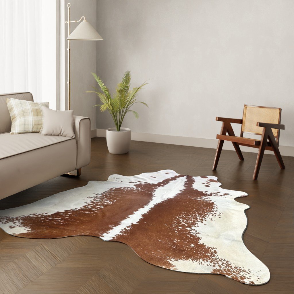 Kuhfell-Teppich braun-weiß 230x200 cm.