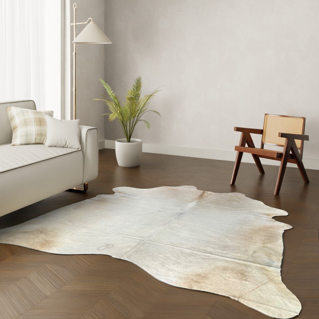 Kuhfell-Teppich Creme weiß 240x220 cm. XL-EXTRA