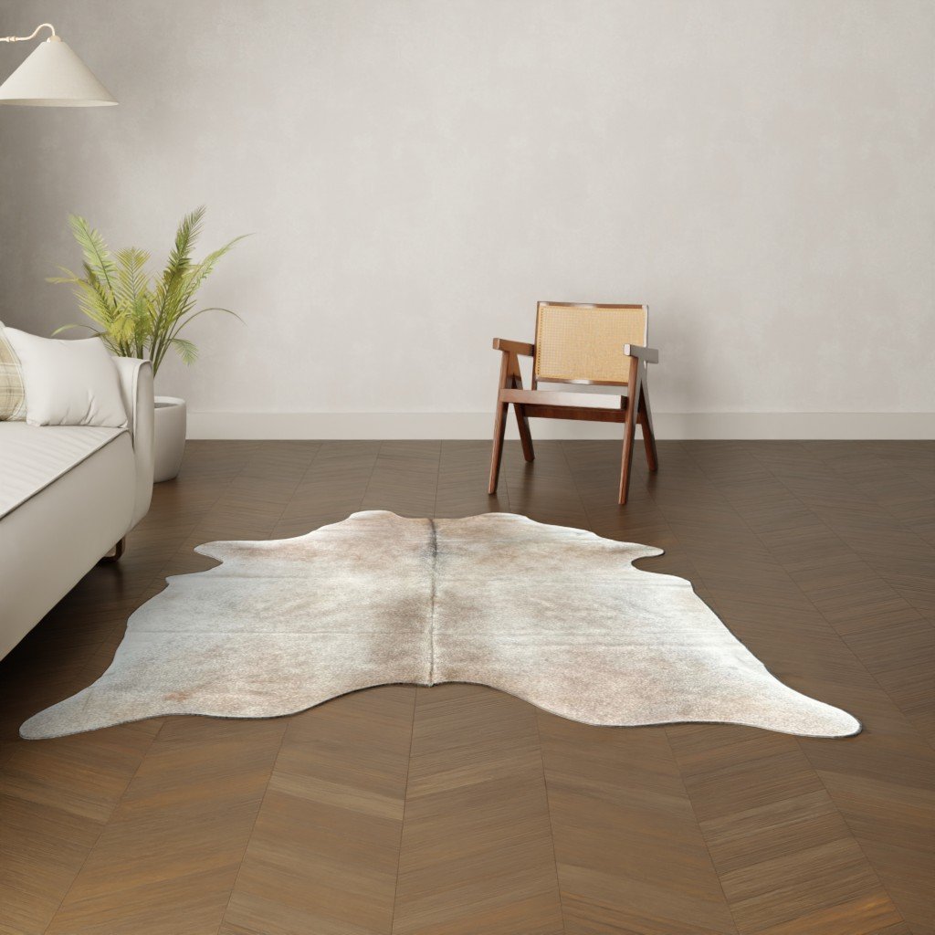 Kuhfell-Teppich hellbraun beige Champagne 200x170 cm. KLEIN