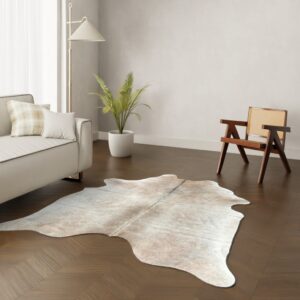Kuhfell-Teppich hellbraun beige Champagne 200x170 cm. KLEIN