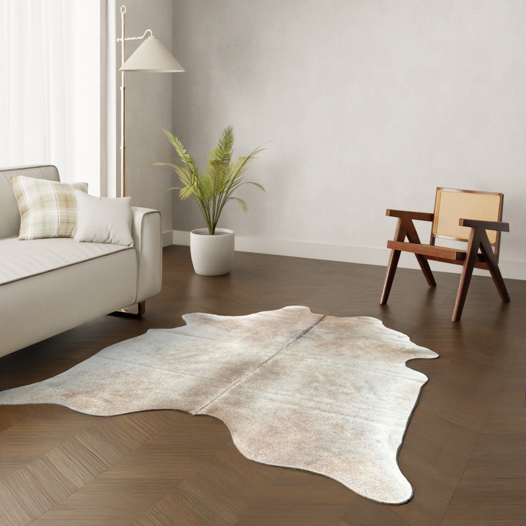 Kuhfell-Teppich hellbraun beige Champagne 200x170 cm. KLEIN
