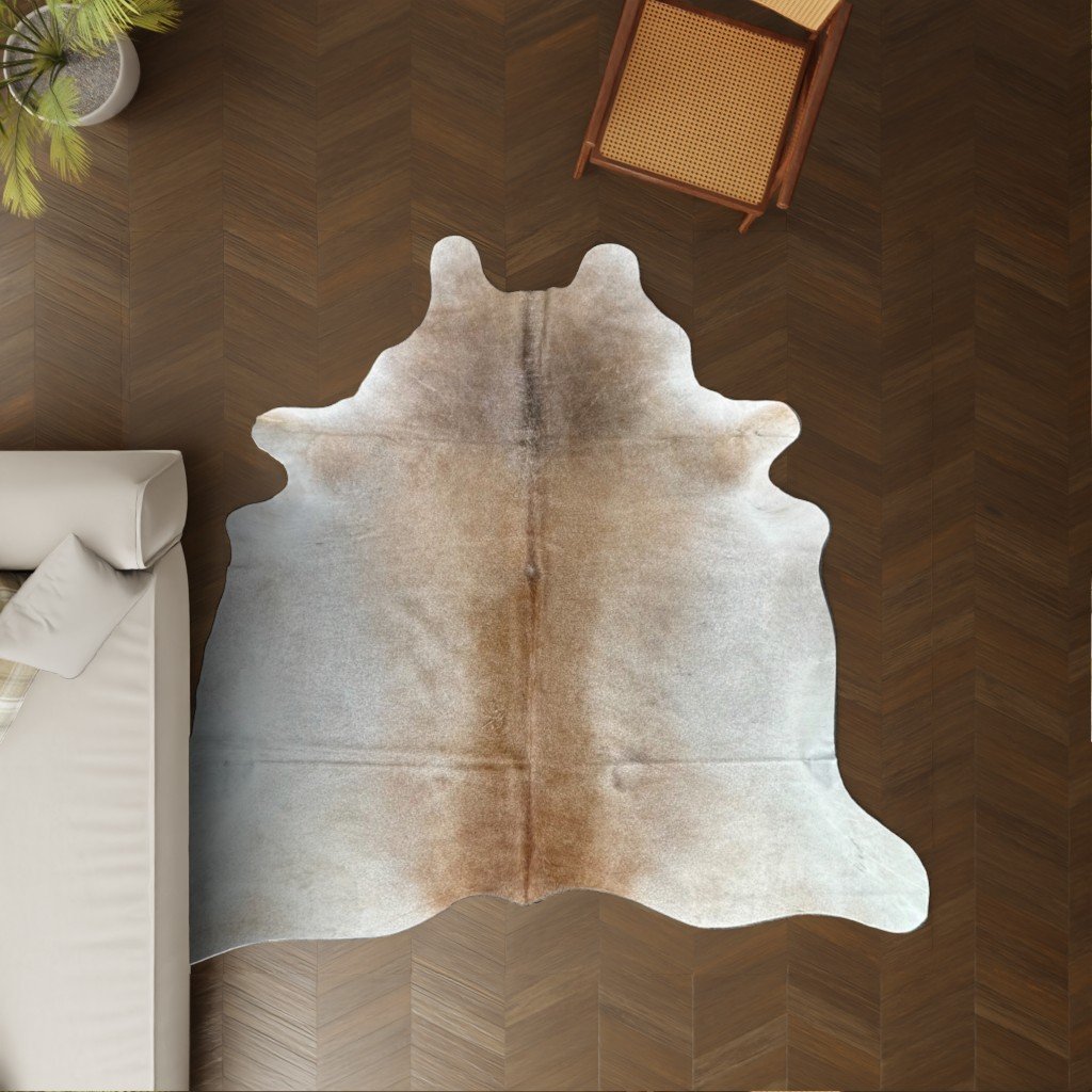 Kuhfell-Teppich hellbraun camel grau 240x220 cm. XL-EXTRA