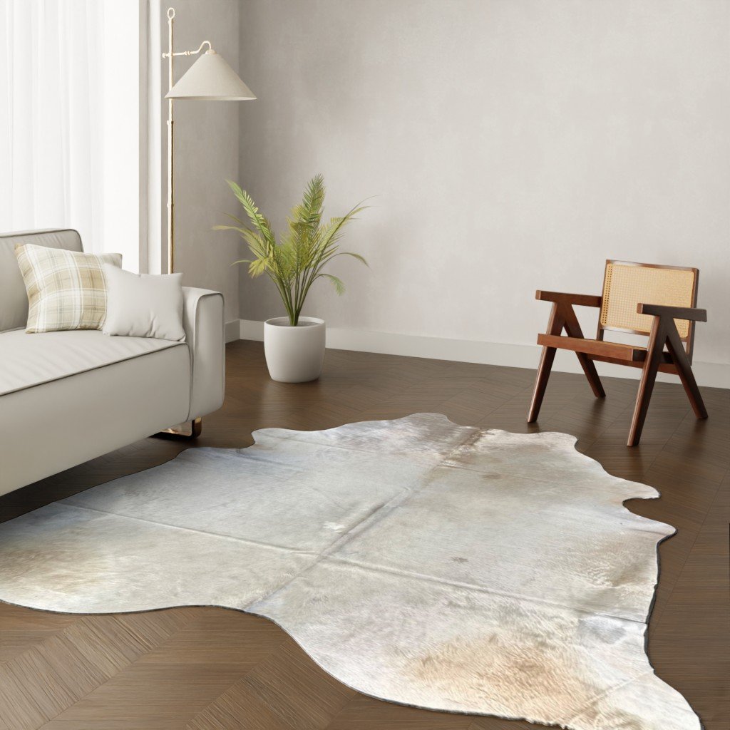 Kuhfell-Teppich Creme 250x210 cm. RIESIG / GLÄNZEND