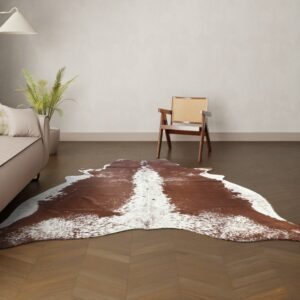 Kuhfell-Teppich braun-weiß 250x190 cm. RIESIG