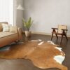 Kuhfell-Teppich Cognac weiß 250x210 cm. RIESIG