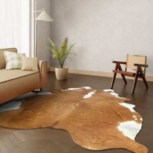 Kuhfell-Teppich Cognac weiß 250x210 cm. RIESIG
