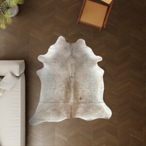 Kuhfell-Teppich hellbraun beige grau 200x170 cm. KLEIN