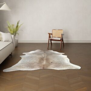 Kuhfell-Teppich hellbraun beige grau 200x170 cm. KLEIN