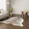 Kuhfell-Teppich hellbraun beige grau 200x170 cm. KLEIN
