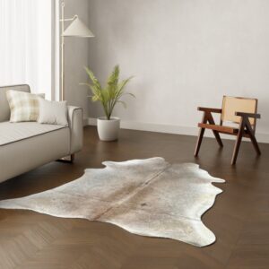 Kuhfell-Teppich hellbraun beige grau 200x170 cm. KLEIN