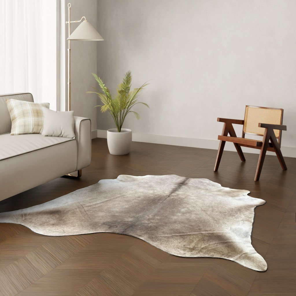 Kuhfell-Teppich grau taupe 220x220 cm. SPEZIAL