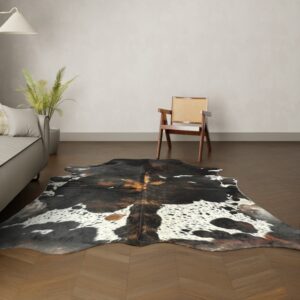 Kuhfell-Teppich dunkelbraun weiß 250x200 cm. RIESIG