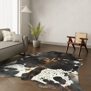 Kuhfell-Teppich dunkelbraun weiß 250x200 cm. RIESIG