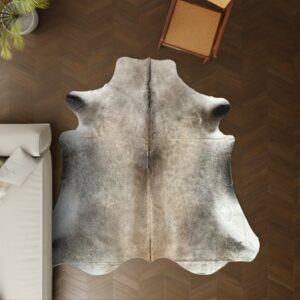 Kuhfell-Teppich taupe grau 250x220 cm. RIESIG